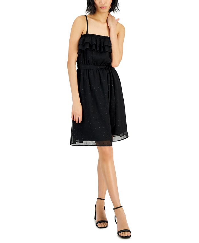 INC International Concepts Women's Clip Dot Ruffled Dress Black Size Medium