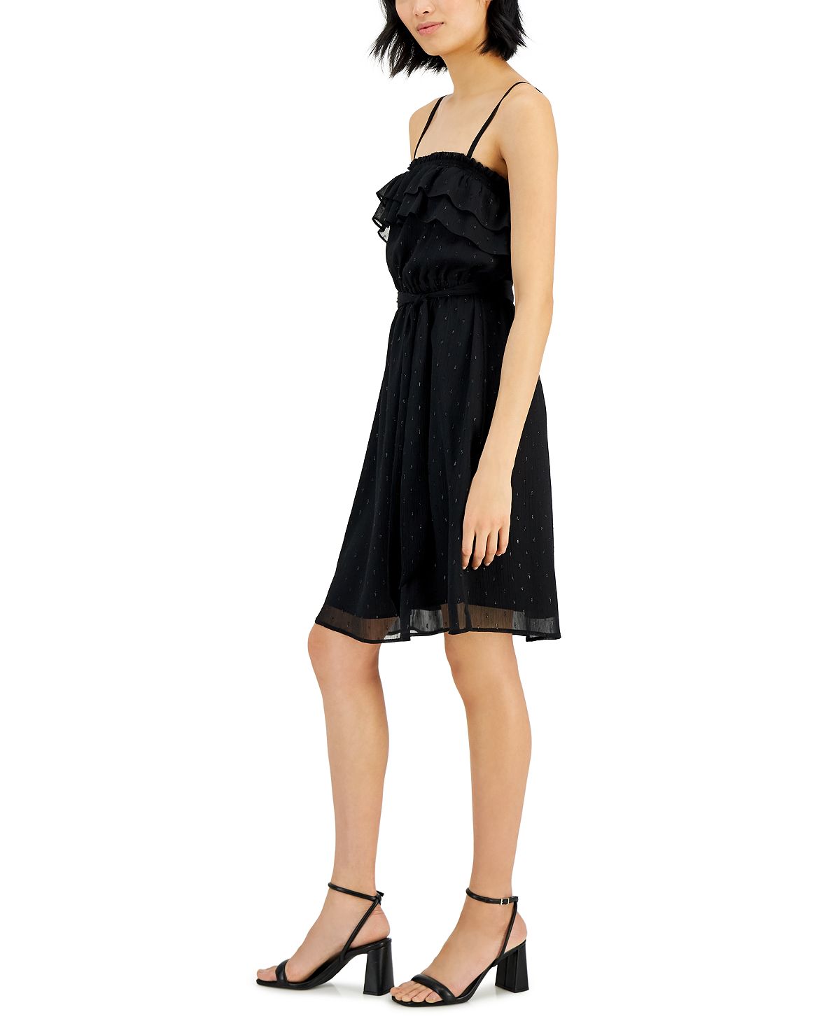 INC International Concepts Women's Clip Dot Ruffled Dress Black Size Medium