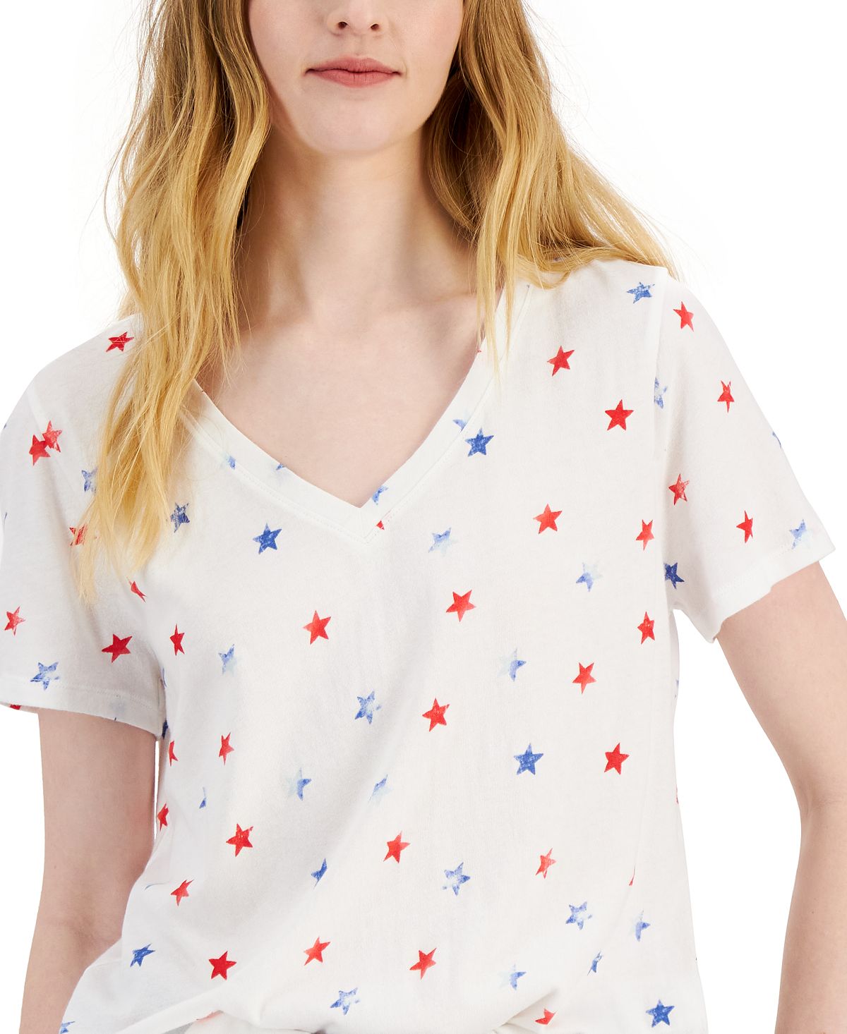Style & Co Women's Star Print Cotton T-Shirt White Size Petite Small