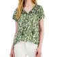 Style & Co Women's Printed Embroidered Tassel Tie Top Green Size Medium