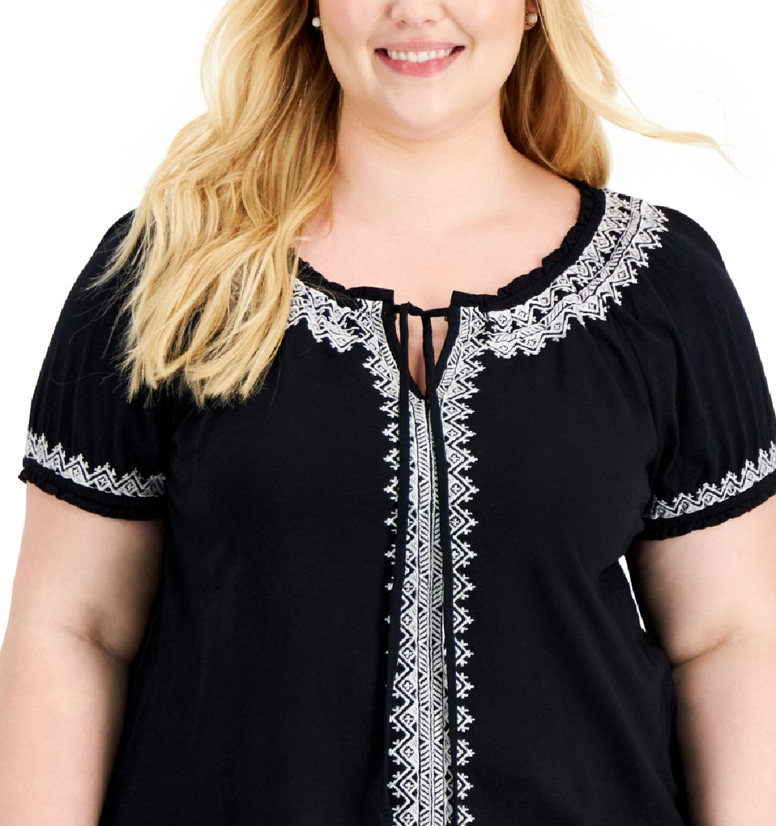 Style & Co Women's Tie Neck Top Black Size 3X