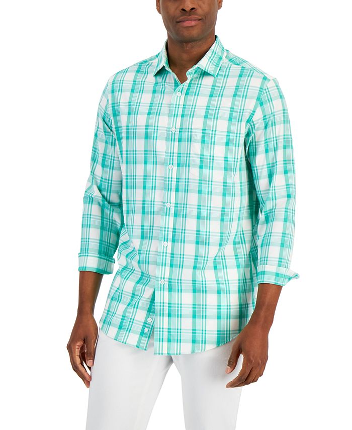 Club Room Men's Regular Fit Plaid Shirt Green Size Large