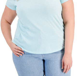 Style & Co Women's Solid Burnout T-Shirt Blue Size 3X