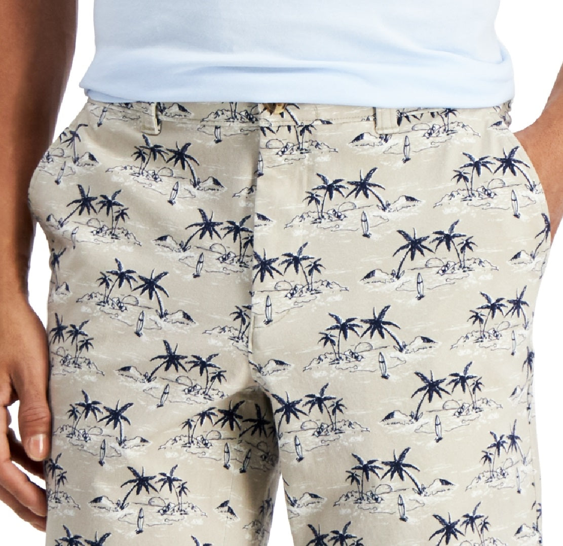 Club Room Men's Regular Fit Stretch Island Print 9 Shorts Brown Size 44