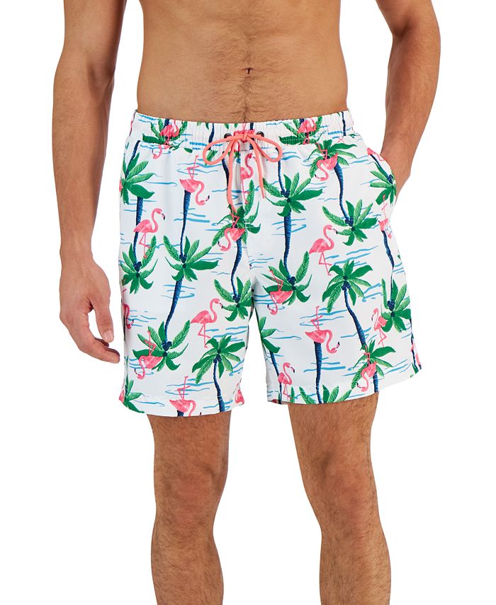 Club Room Men's Flamingo Island Print Swim Shorts White Size Medium