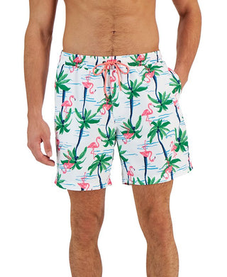 Club Room Men's Flamingo Island Print Swim Shorts White Size Medium