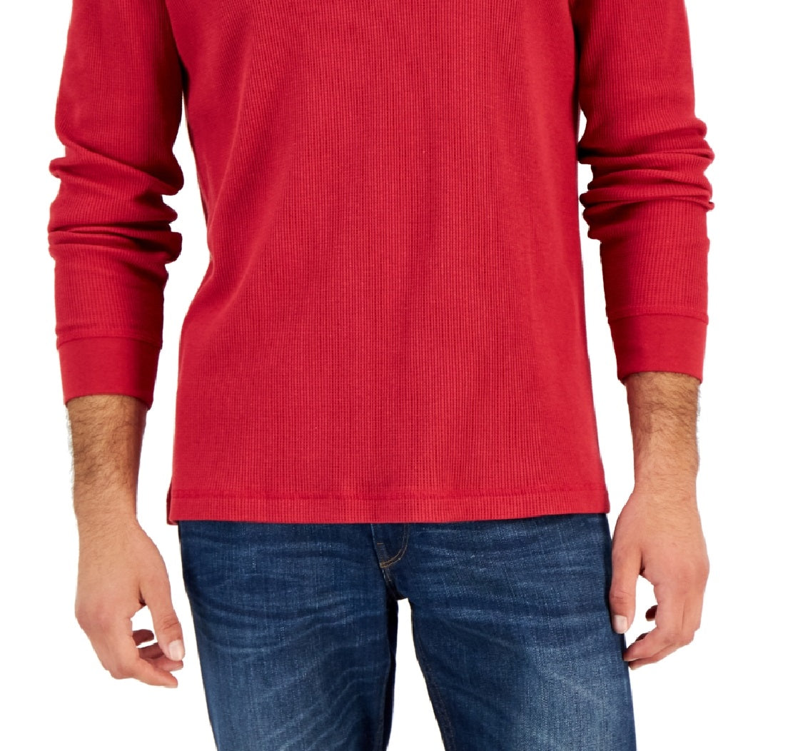 Club Room Men's Thermal Henley Shirt Red Size X-Large