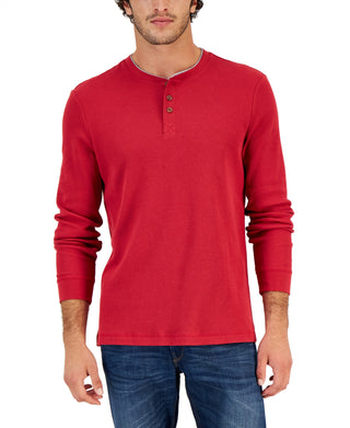 Club Room Men's Thermal Henley Shirt Red Size X-Large
