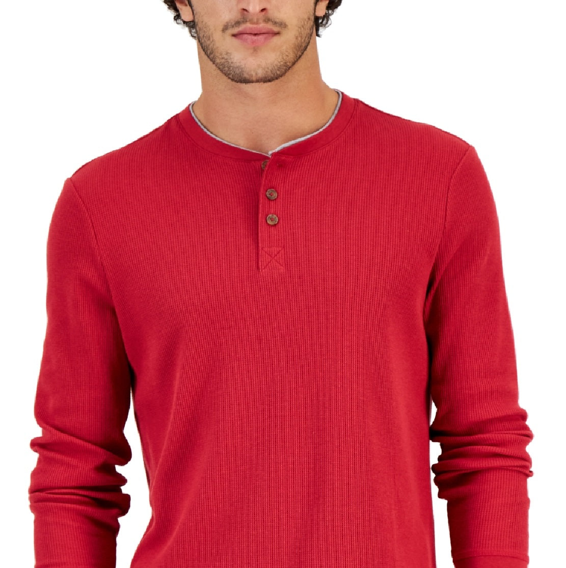 Club Room Men's Thermal Henley Shirt Red Size XX-Large