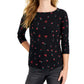 Charter Club Women's Cotton Floral Print Boat Neck Top Black Size Petite X-Small