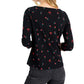 Charter Club Women's Cotton Floral Print Boat Neck Top Black Size Petite X-Small