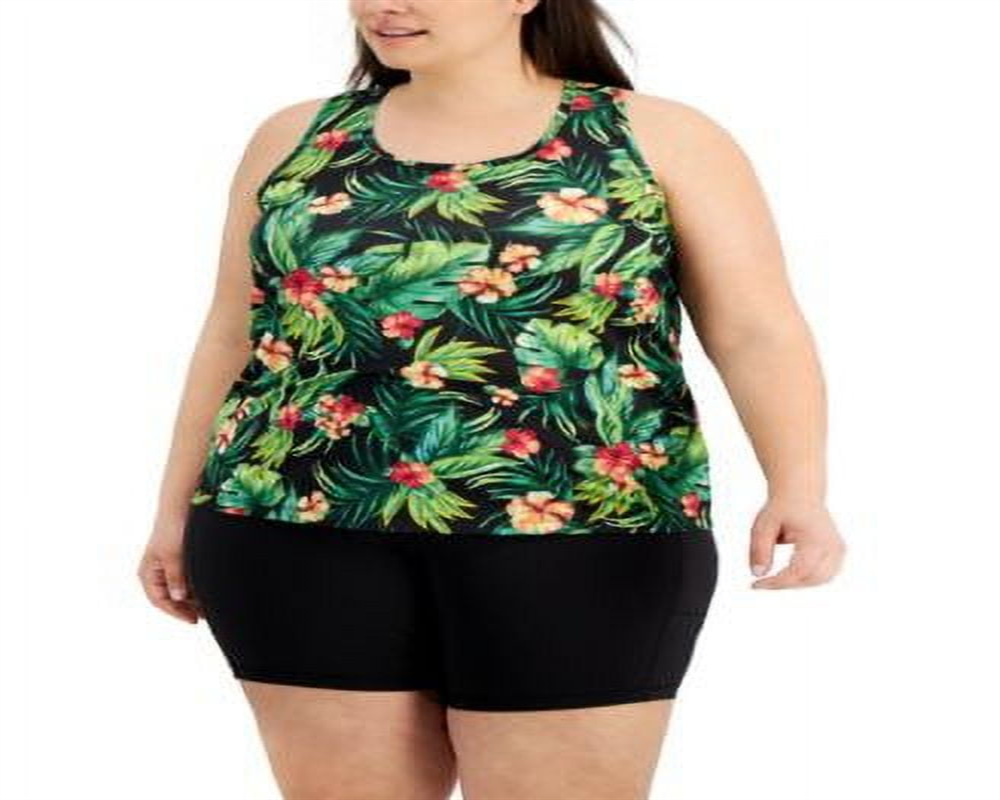 Id Ideology Women's Tropical-Print Textured Tank Top Size Plus