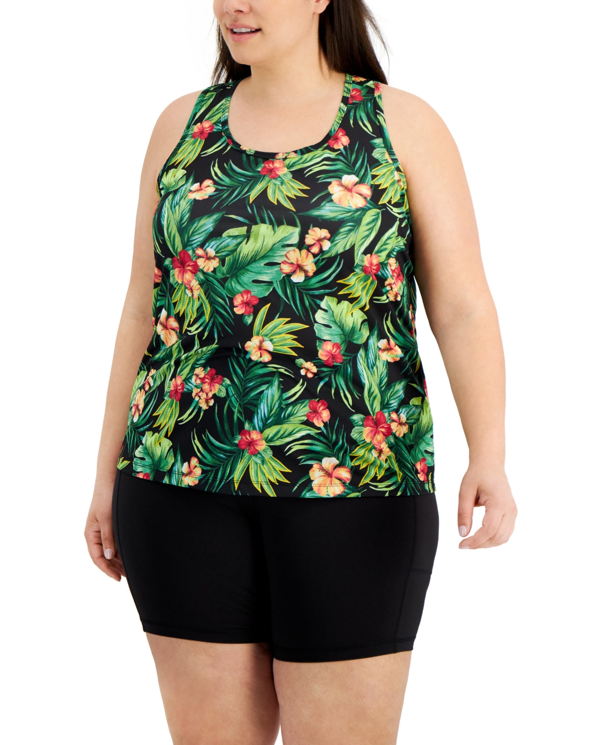 Id Ideology Women's Tropical-Print Textured Tank Top Size Plus