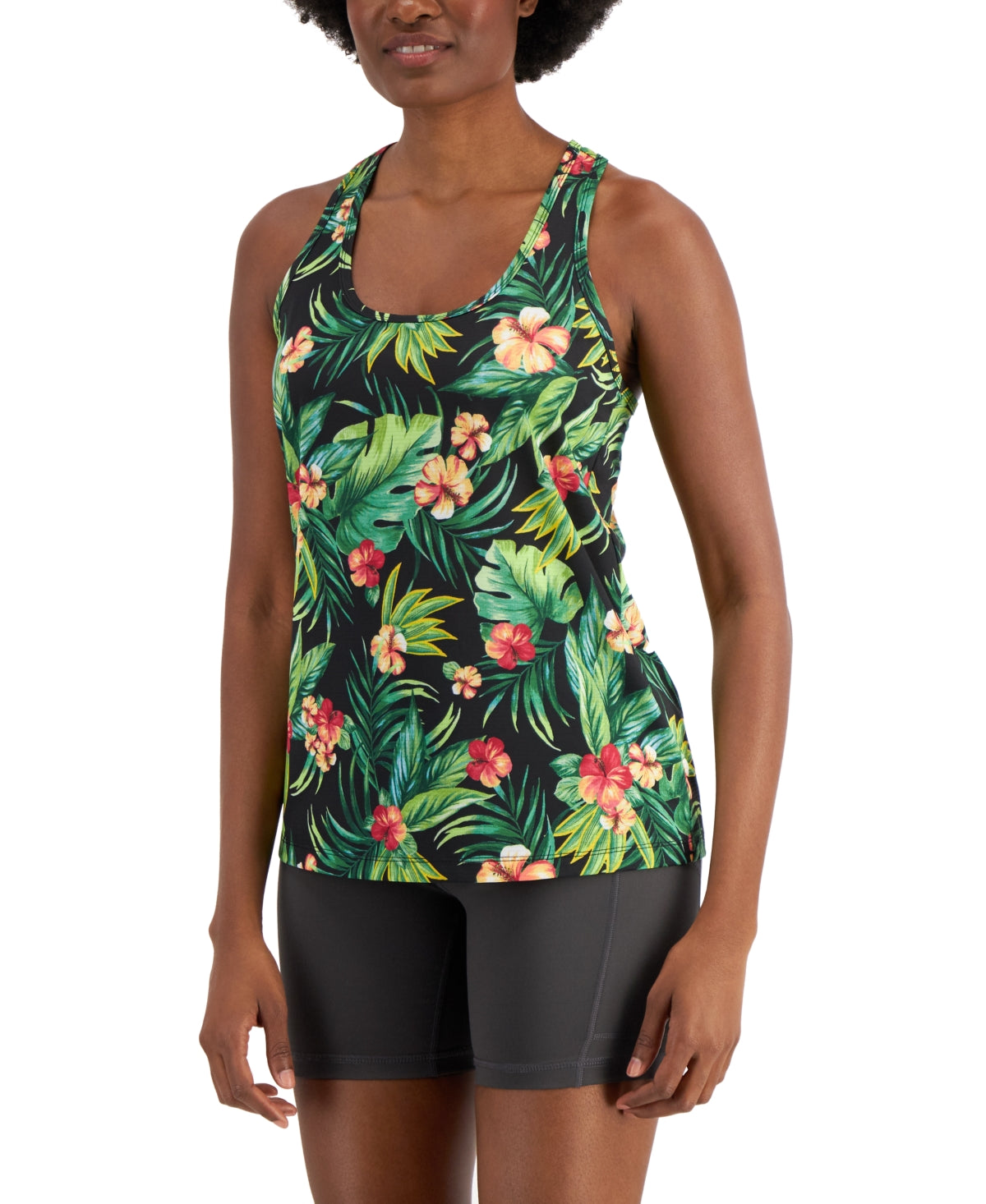 ID Ideology Women's Tropical Print Tank Top Black Size X-Large