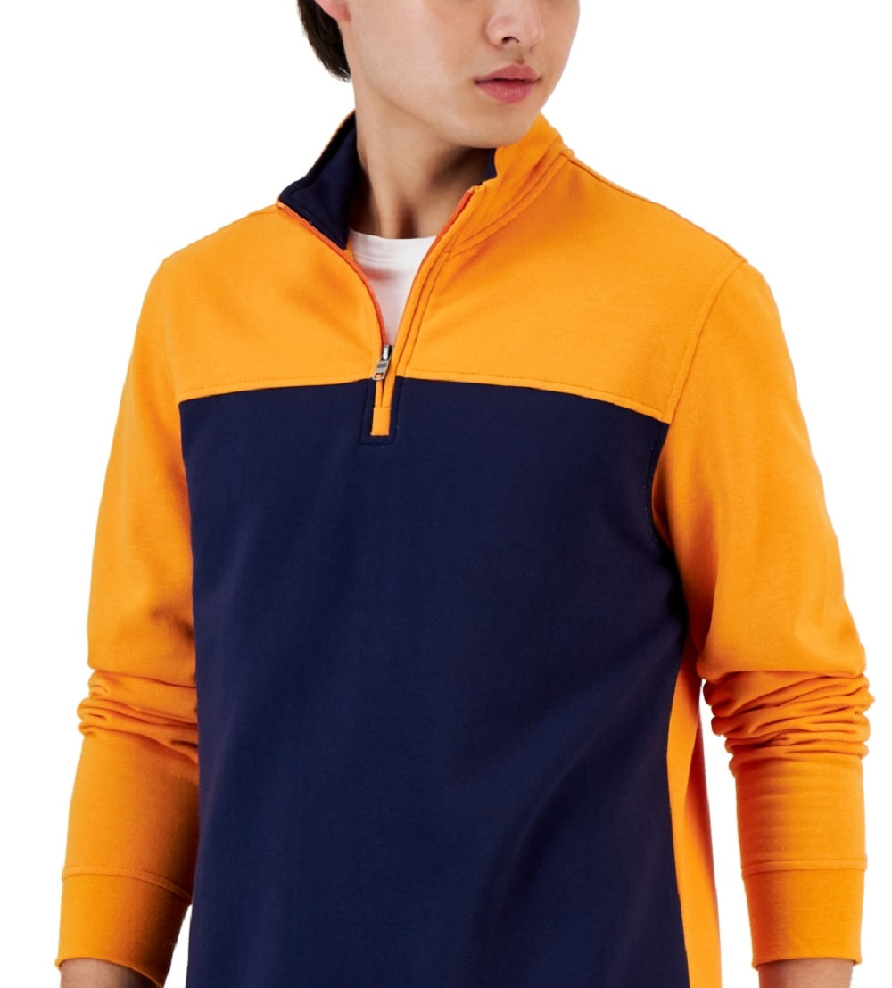 Club Room Men's Colorblocked Quarter Zip Fleece Sweater Orange Size Large