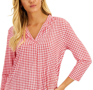 Charter Club Women's V Neck 3/4 Sleeve Top Red Size Petite X-Small