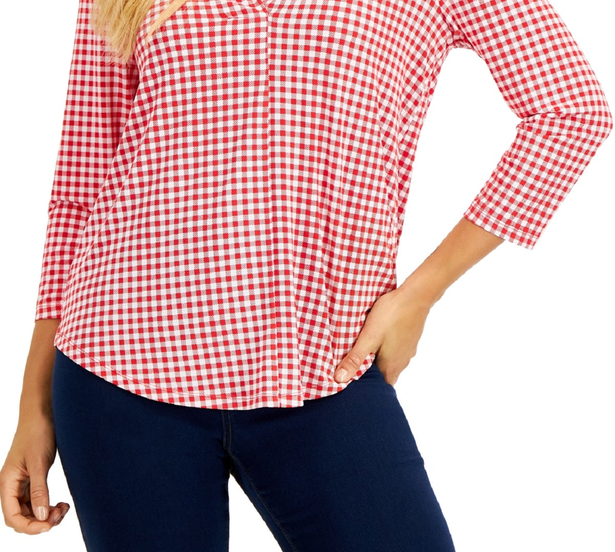 Charter Club Women's V Neck 3/4 Sleeve Top Red Size Petite X-Small