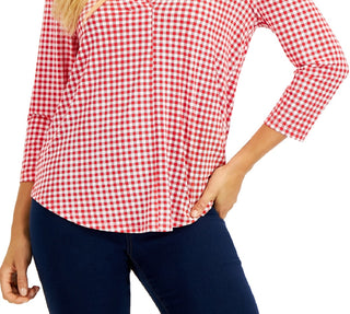 Charter Club Women's V Neck 3/4 Sleeve Top Red Size Petite X-Small