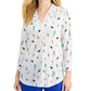 Charter Club Women's Jungle Bird Blouse White Size Petite Small