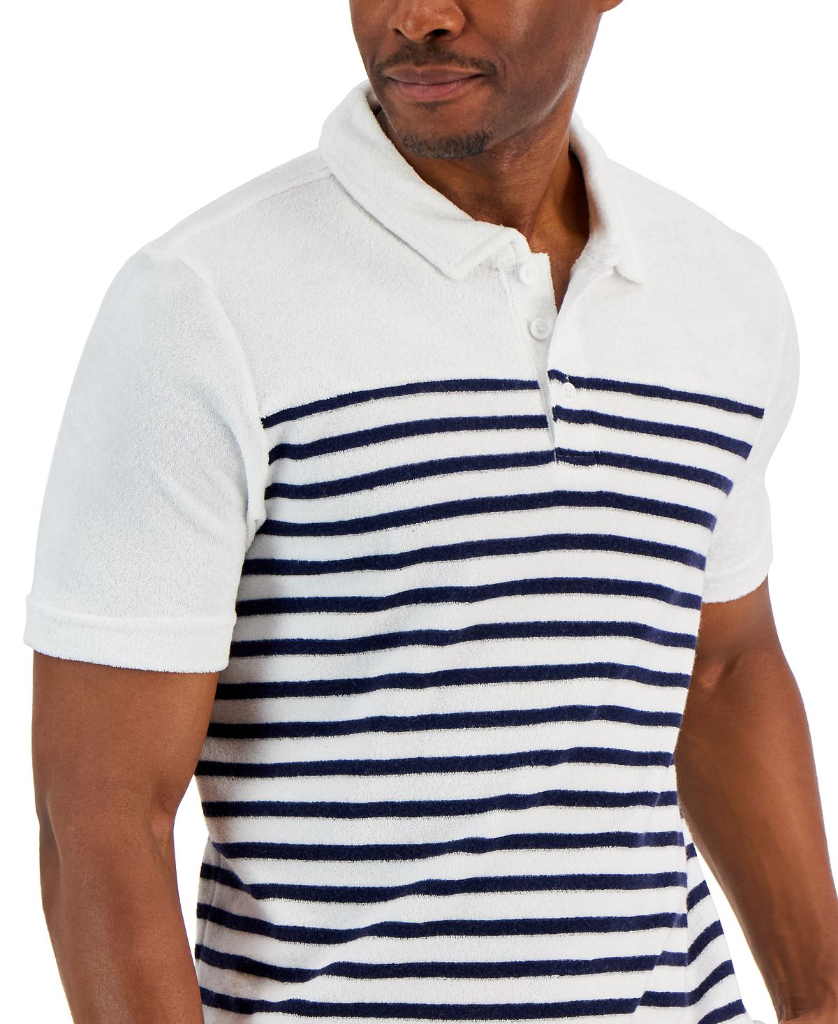 Club Room Men's Slim Reverse Terry Stripe Print Polo T-Shirt White Size Medium