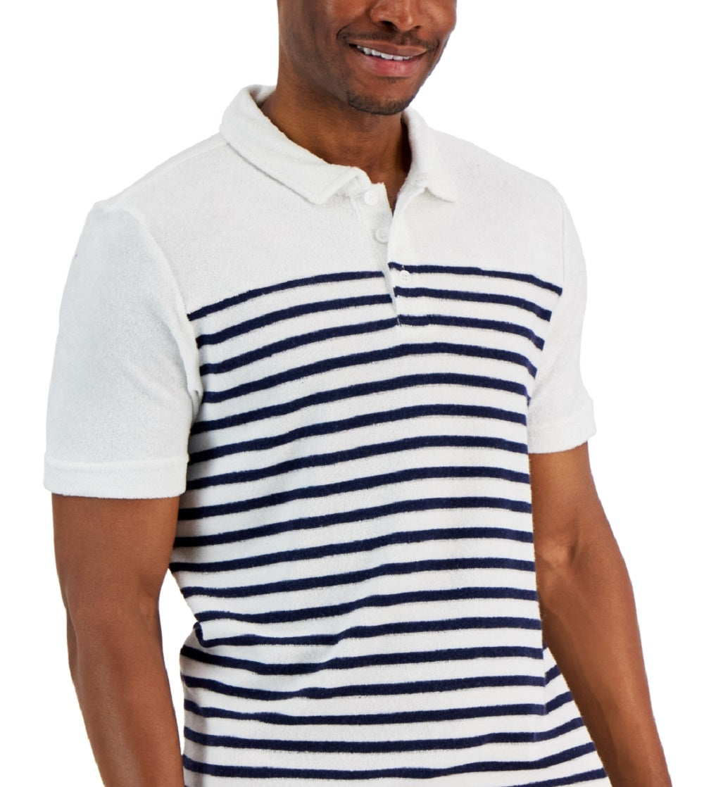 Club Room Men's Slim Reverse Terry Stripe Print Polo T-Shirt White Size X-Large