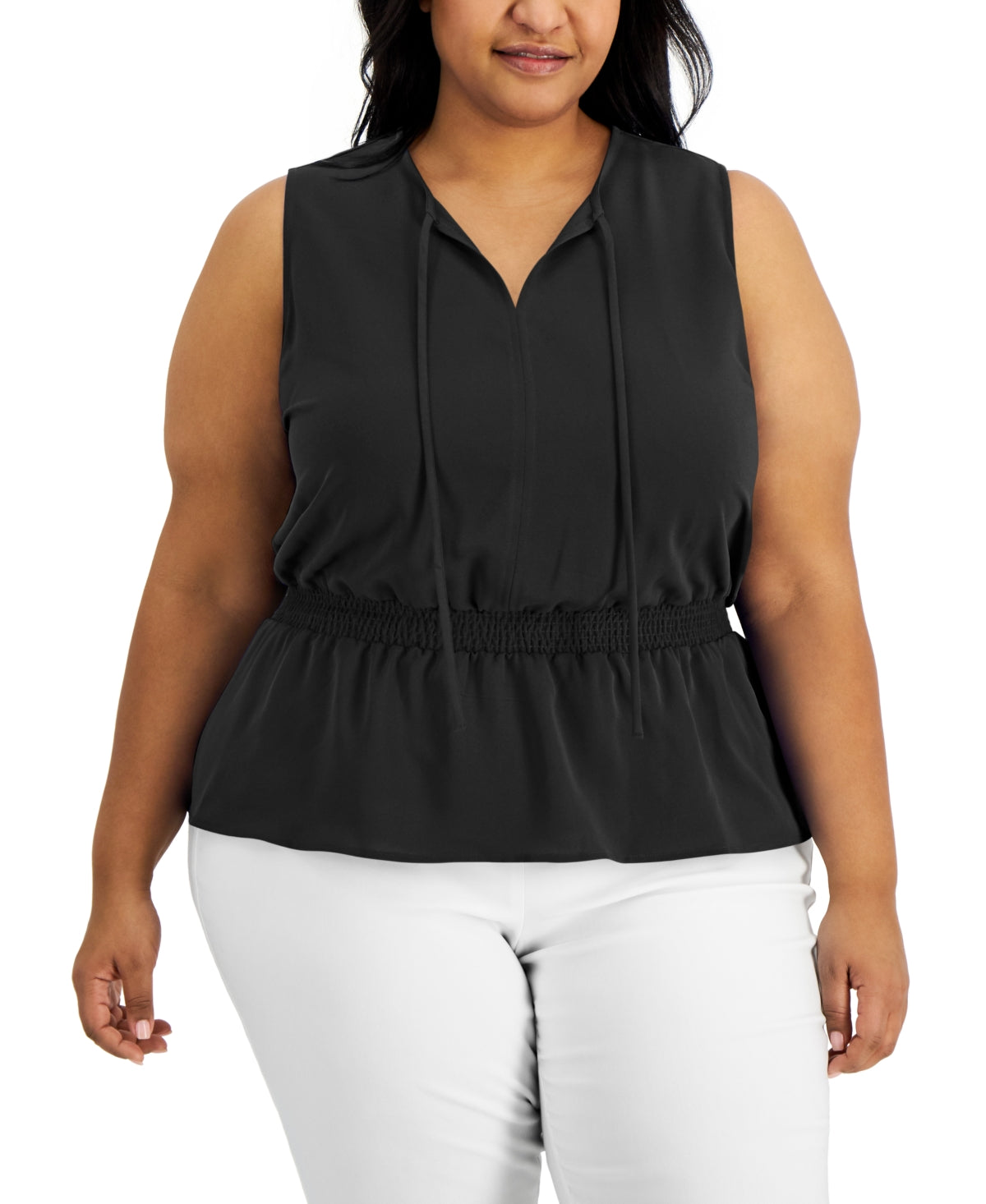 Alfani Womens Smocked Waist Top Black Size 0X