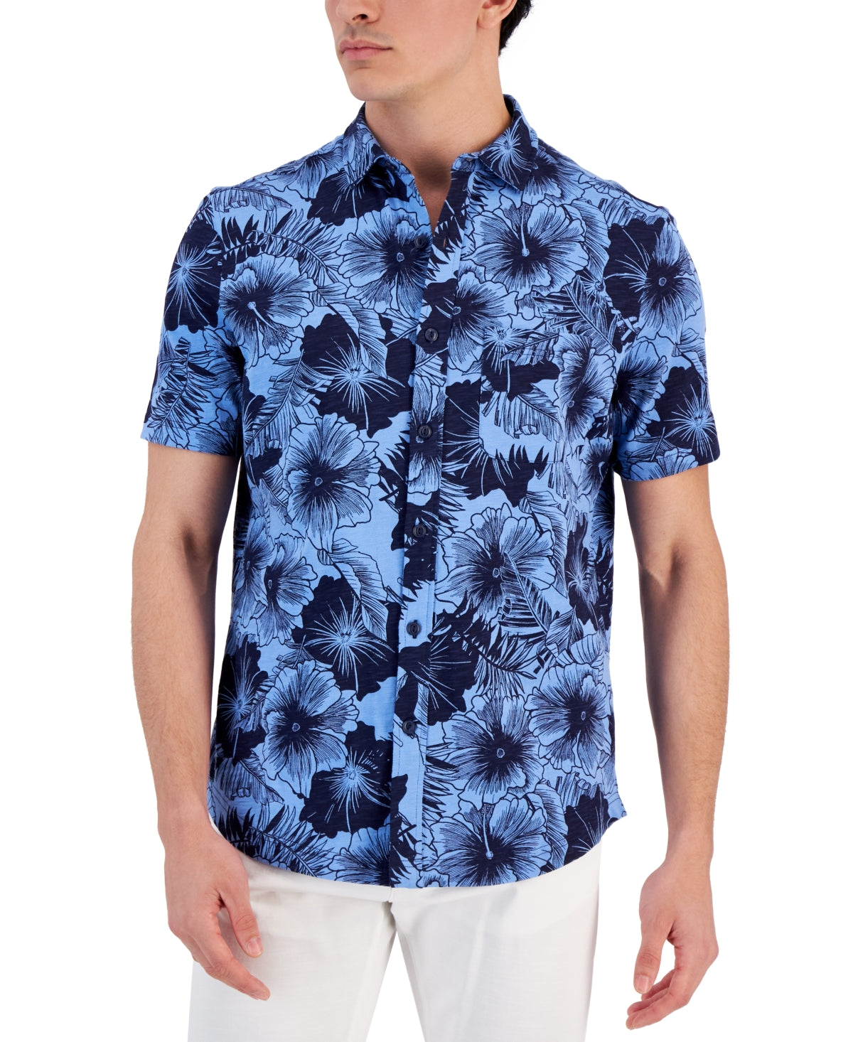 Club Room Men's Regular Fit Floral PrinT-Shirt Blue Size X-Large