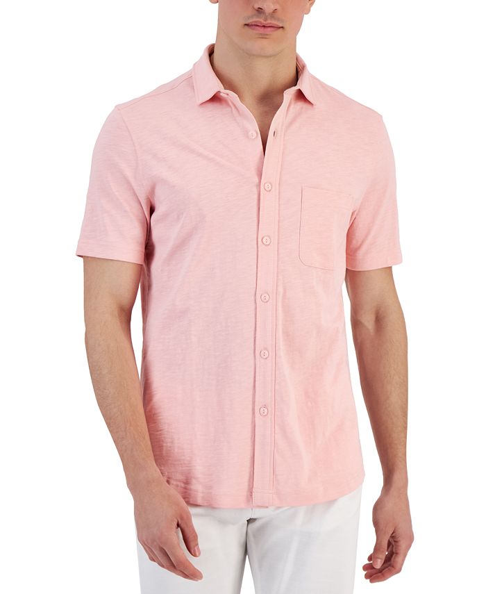 Club Room Men's Regular Fit Textured Knit Shirt Pink Size X-Large