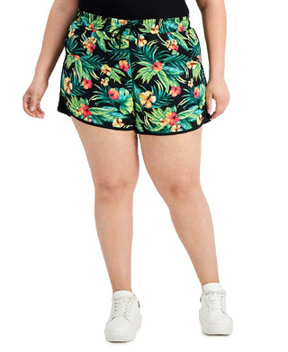 ID Ideology Women's Tropical Print Running Shorts Black Size 2X