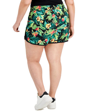 ID Ideology Women's Tropical Print Running Shorts Black Size 2X