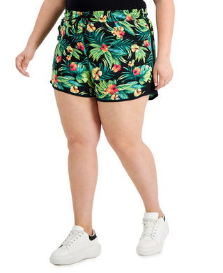 ID Ideology Women's Tropical Print Running Shorts Black Size 2X