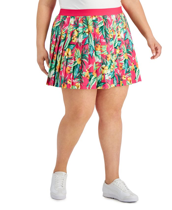 ID Ideology Women's Tropical Print Pleated Skort Pink Size 2X
