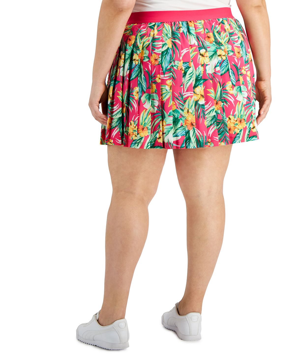 ID Ideology Women's Tropical Print Pleated Skort Pink Size 2X