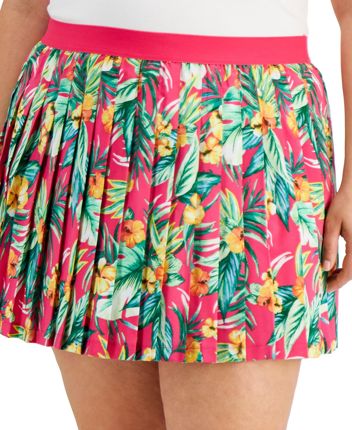 ID Ideology Women's Tropical Print Pleated Skort Pink Size 2X