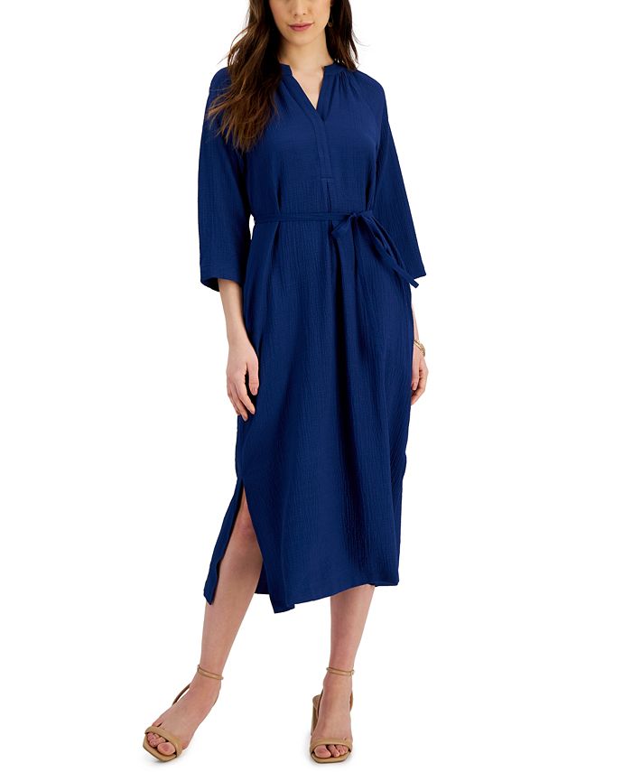 Alfani Women's Crinkled Midi Dress Blue Size X-Large