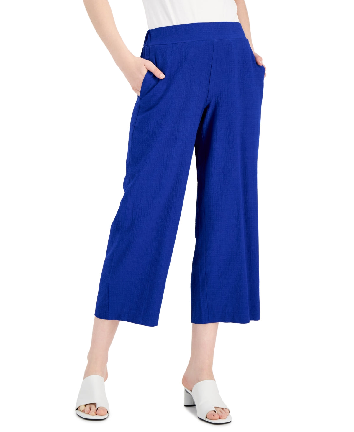 Alfani Women's Crinkle Cropped Pants Blue Size 8
