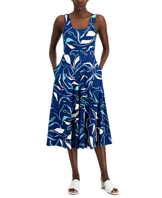 Alfani Women's Printed Midi Tank Dress Blue Size Petite X-Large