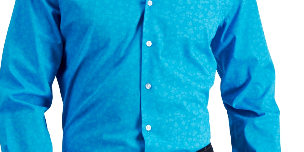 Bar III Men's Slim Flit Floral Stretch Dress Shirt Blue Size Small