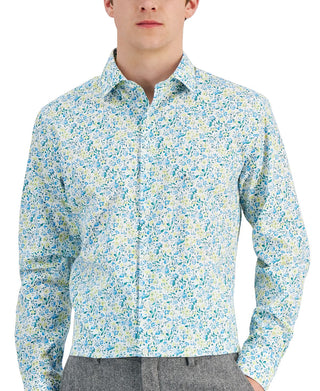 Bar III Men's Slim Fit Calma Floral Dress Shirt Blue Size Medium