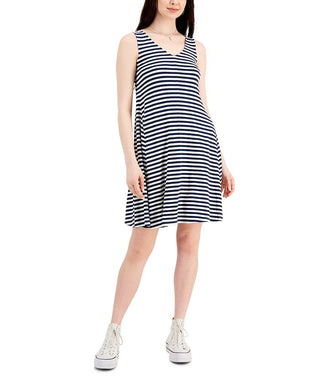 Style & Co Women's Striped Cross Back Flip Flop Dress Blue Size Petite Small