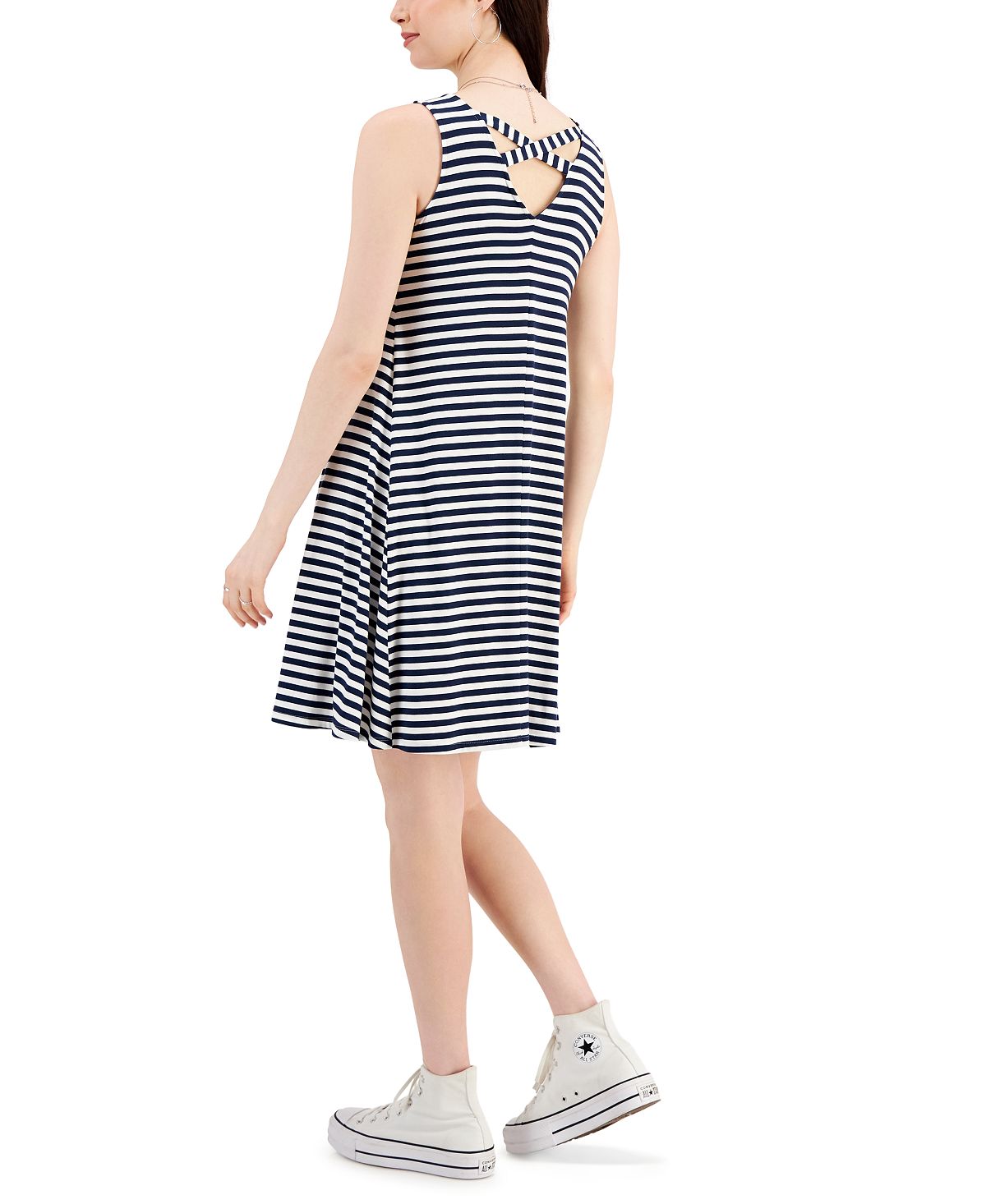 Style & Co Women's Striped Cross Back Flip Flop Dress Blue Size Petite Small