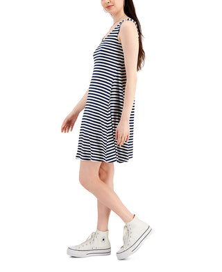 Style & Co Women's Striped Cross Back Flip Flop Dress Blue Size Petite Small