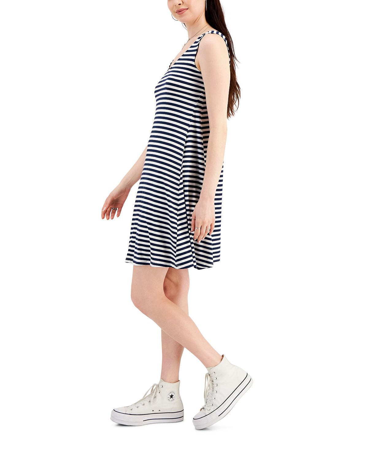 Style & Co Women's Striped Cross Back Flip Flop Dress Blue Size Petite Medium