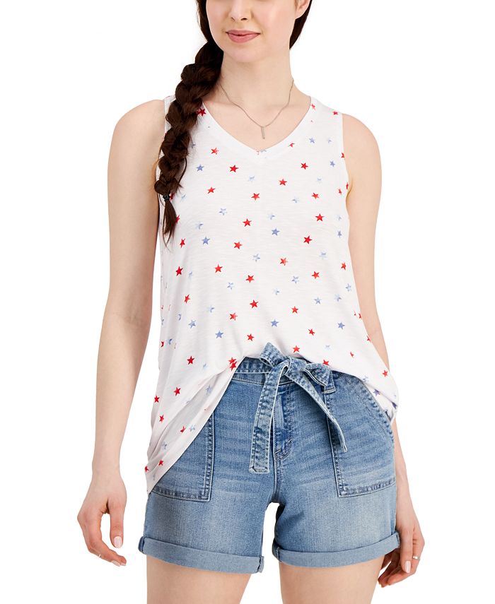 Style & Co Women's Star Print Tank Top Brown Size Large