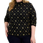 Karen Scott Women's Holiday Printed Mock Neck Top Black Size 0X