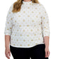 Karen Scott Women's Holiday Printed Mock Neck Top White Size 2X