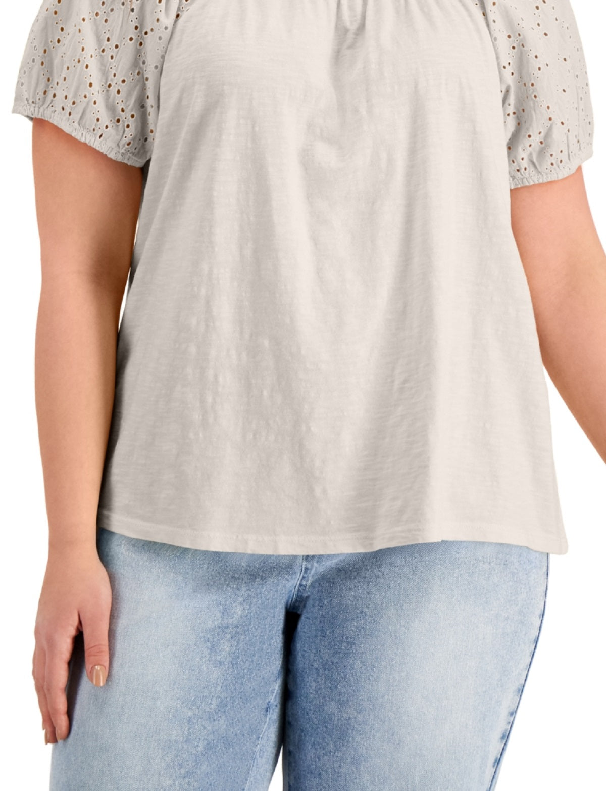 Style & Co Women's Cotton On Off Shoulder Top Beige Size 2X