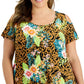JM Collection Women's Tropical Wilderness Top Brown Size 0X