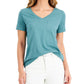 Style & Co Women's Cotton V Neck T-Shirt Green Size Petite Small
