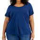 Style & Co Women's Plus Cotton Tee Blue Size 0X